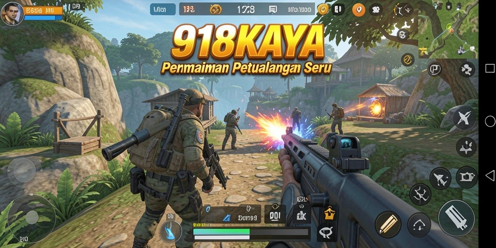 Tangkapan layar gameplay <strong>918KAYA</strong> dalam aksi pertempuran TPS yang intens.