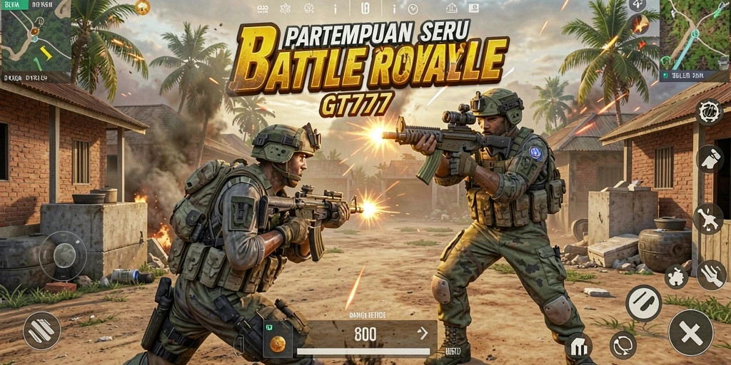 Tangkapan layar GT777 menampilkan aksi pertempuran seru di arena Battle Royale.