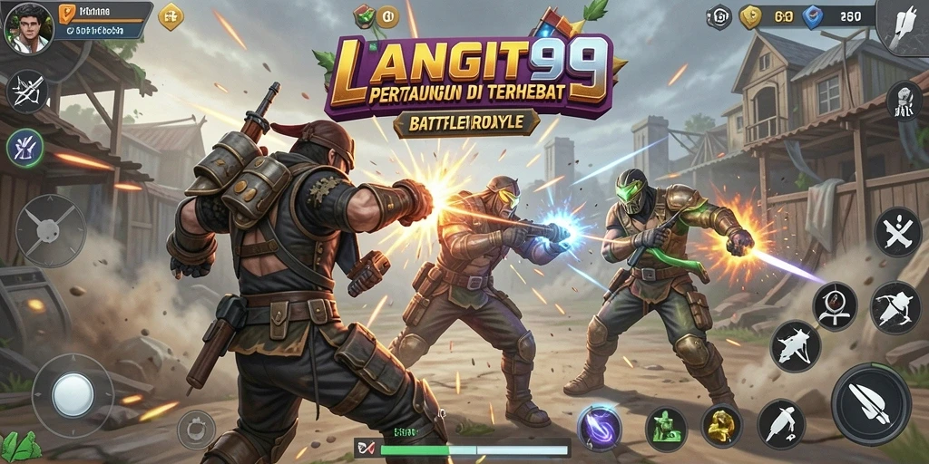 Tangkapan layar LANGIT99 menampilkan intensitas bertarung dalam gameplay Battle Royale.