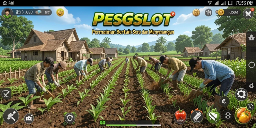Tampilan gameplay PESGSLOT yang seru dengan aktivitas bertani.