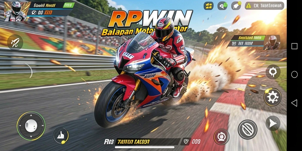 Tampilan gameplay RPWIN menampilkan balapan motor yang seru dan mendebarkan.