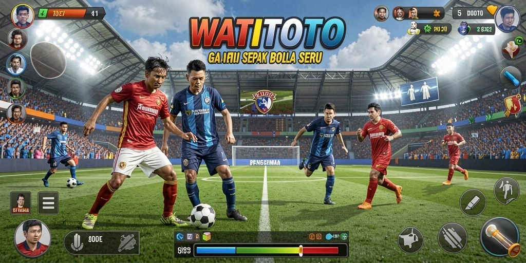 Tampilan gameplay WATITOTO dengan aksi sepak bola seru.